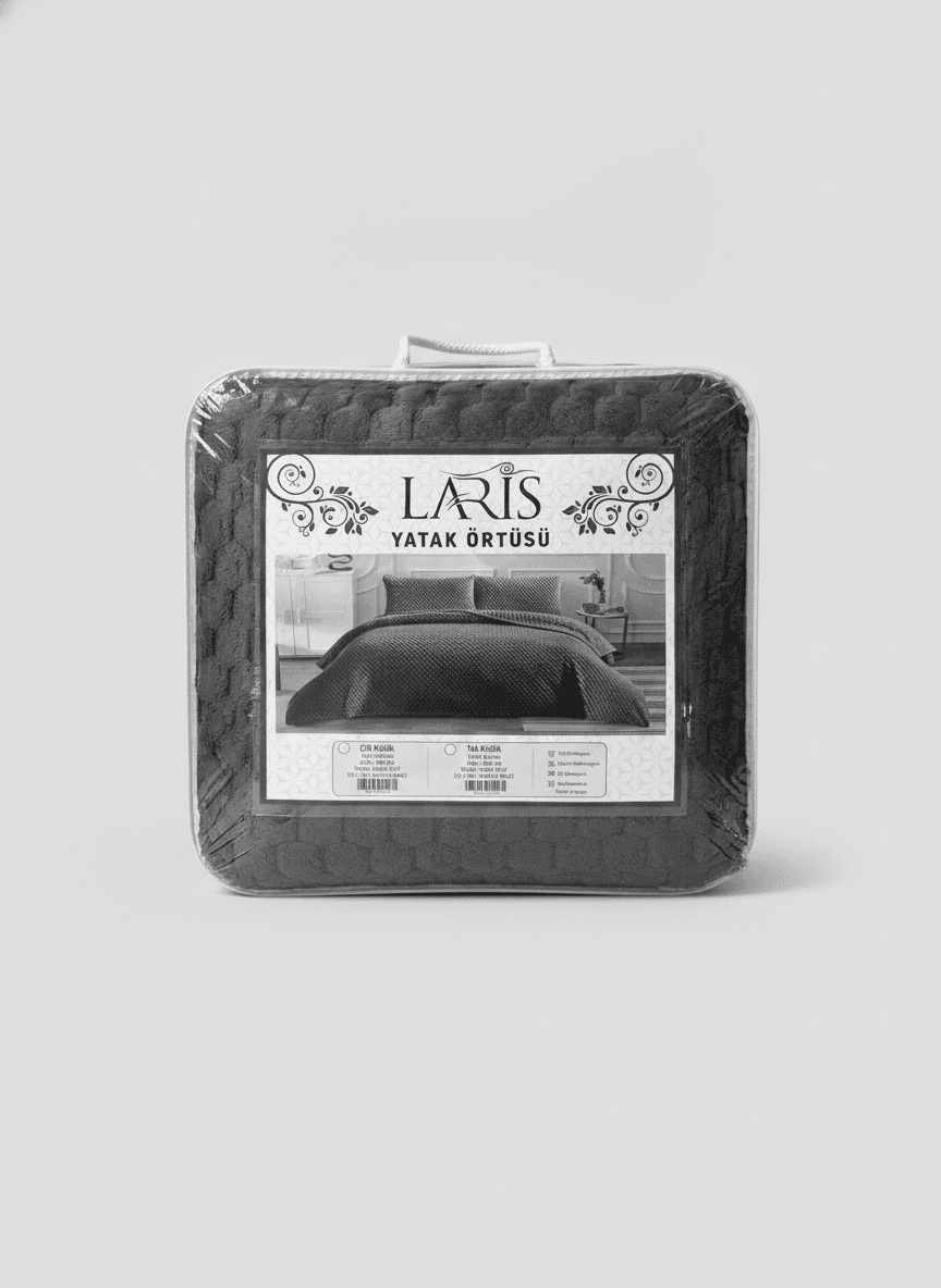Laris Gri Peluş Kabartmalı Yatak Örtüsü Takımı